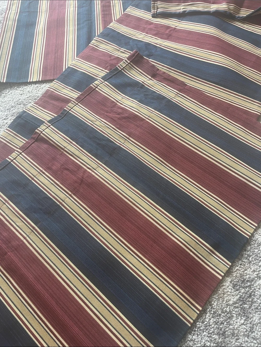 Williamsburg Waverly Striped balloon valance curtains Burgundy, Navy & Cream